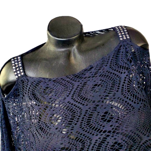 Boho Fishnet Tunic Top Batwing Closed Sleeves. - Picture 4 of 5